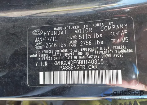 2011 Hyundai Genesis 4.6 z USA, uszkodzony, nr VIN KMHGC4DF6BU140315